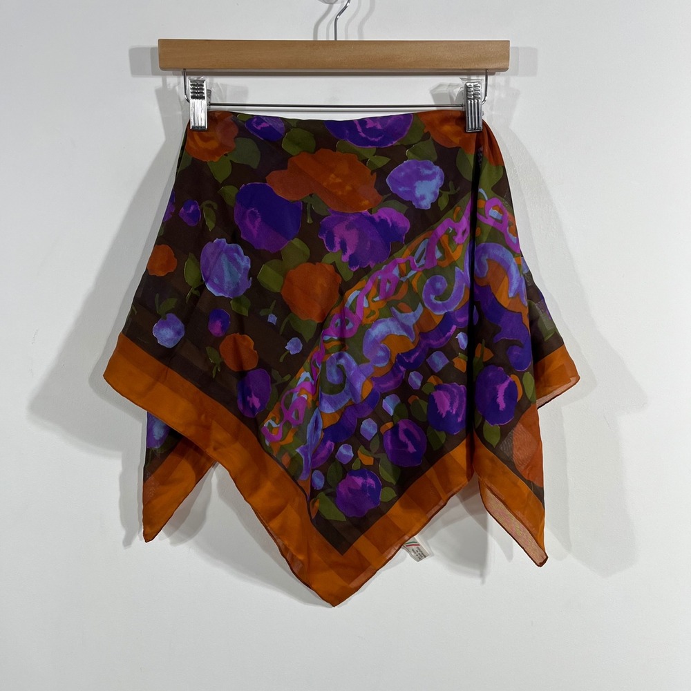 Vintage Artsy Boho Floral Square Scarf Abstract Womens 30x30 Made in Italy‎